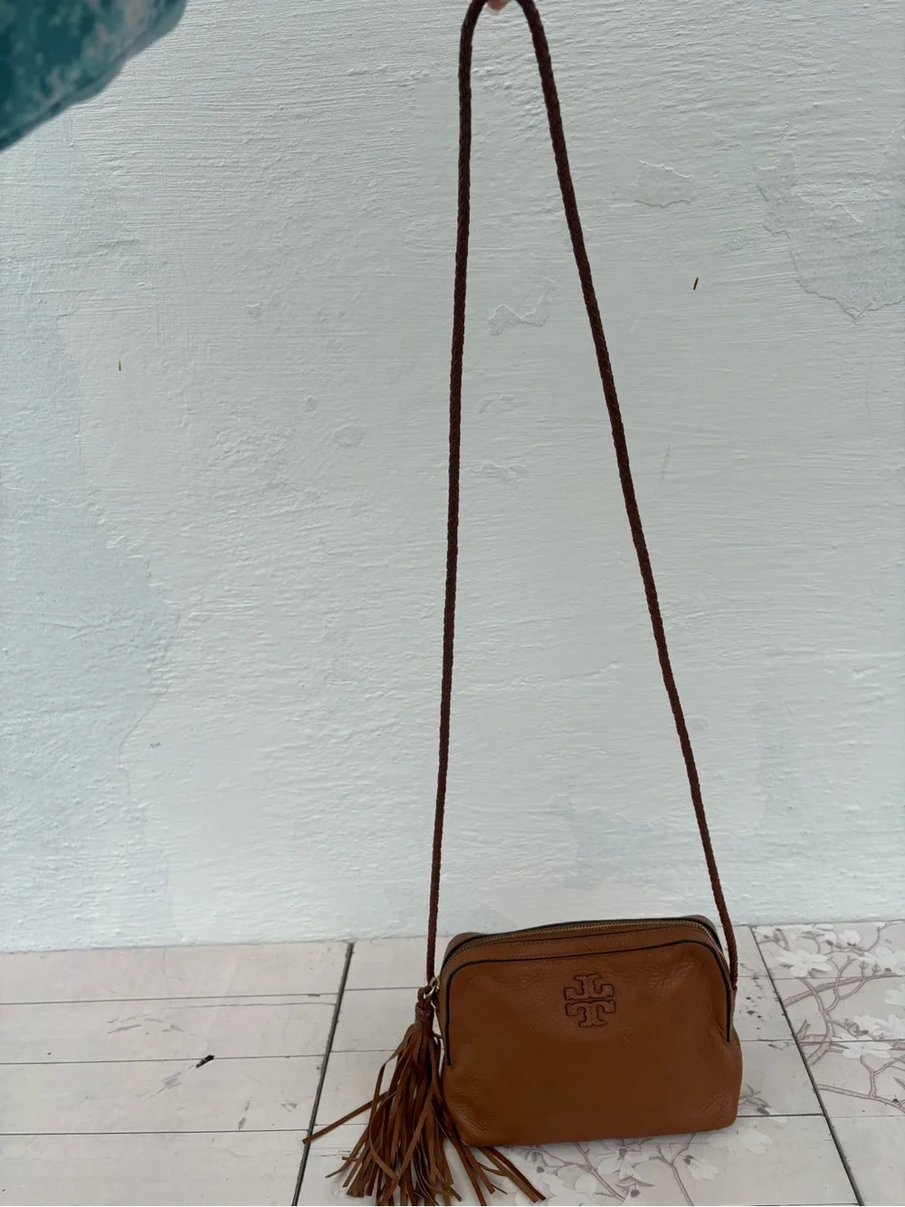 Tory Burch Cognac Leather Crossbody with Tassel